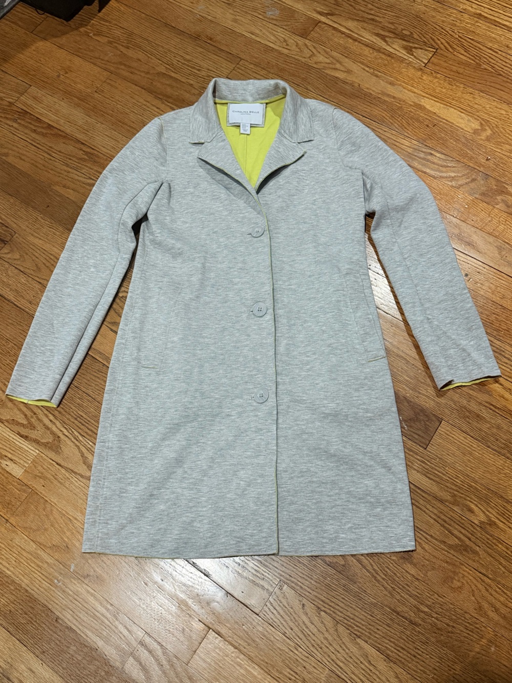 Carolina Belle Light Gray Trench Coat with Lime Accents